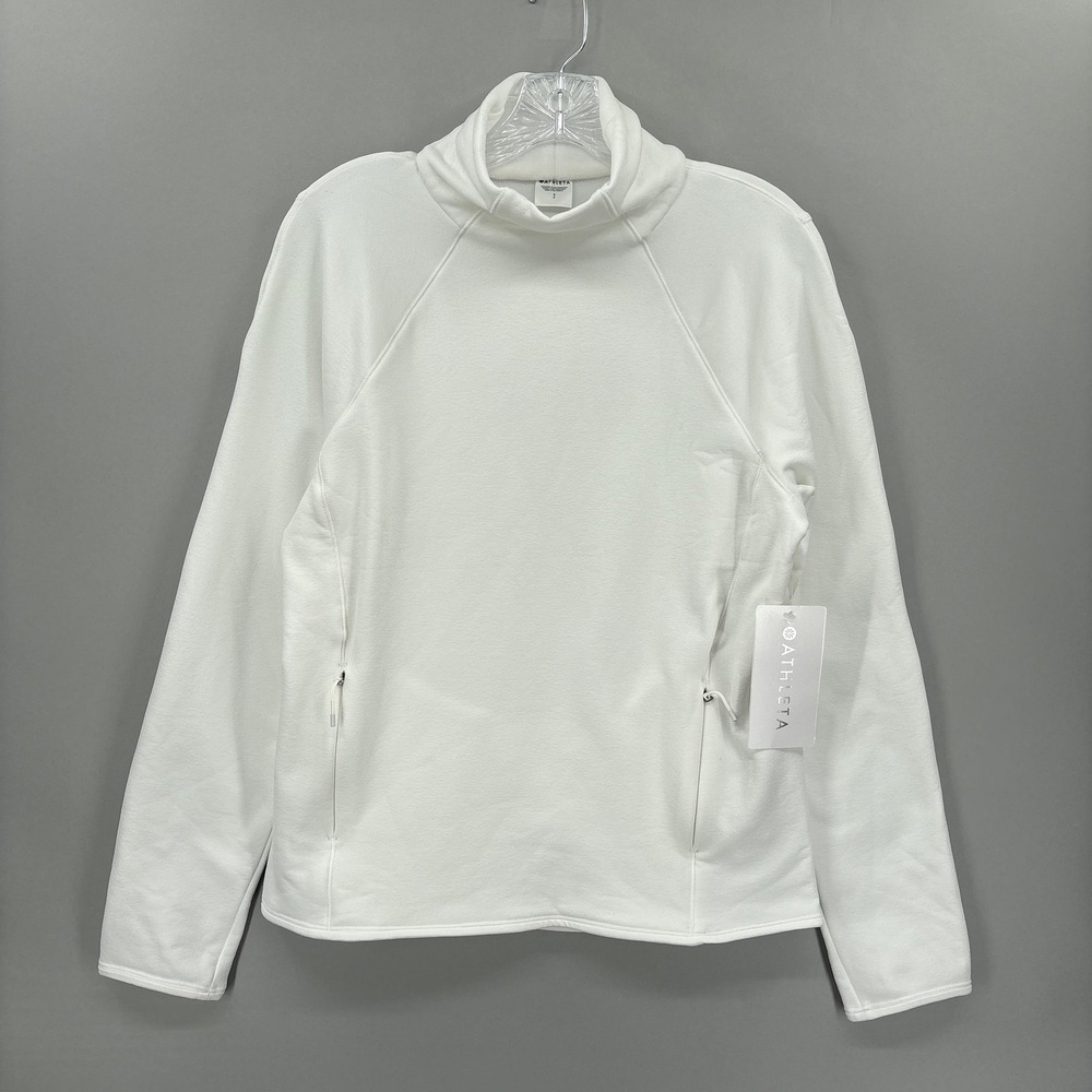 Athleta Sweatshirt Womens Small White Altitude Edge Funnel Neck Fleece Pullover